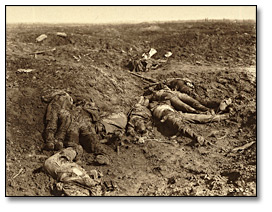 Photo: War casualties on the battlefield after a charge by the Canadians, [ca. 1918]