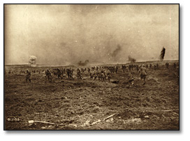 Photo: The taking of Vimy Ridge, parties of Germans leaving their dugouts as Canadians advance, 1917