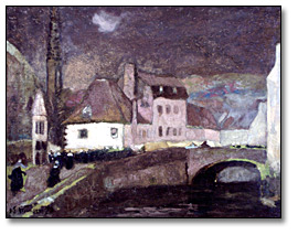 Huile sur toile : The Old Town, Brittany, Night Effect [La vieille ville, Bretagne, Effet nocturne], 1913