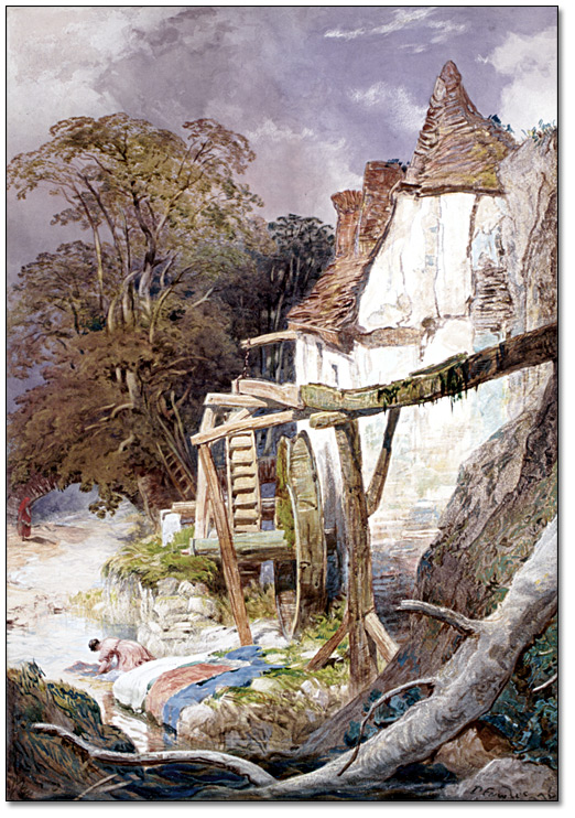 Watercolour: Watermill near Berncastle, on the Moselle, 1876