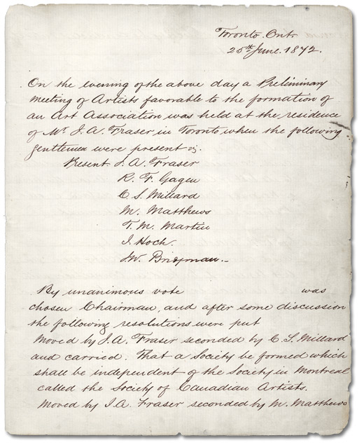 Première page du registre des procès-verbaux de l’OSA contenant le compte rendu de la réunion inaugurale du 25 juin 1872