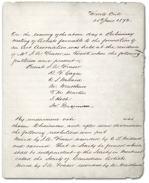 First Page of OSA Minute Book with entry for the inaugural meeting on June 25th, 1872.