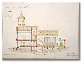 Dessin : Palais de justice et prison, comté de Victoria, plan no 8, section longitudinale, 1861