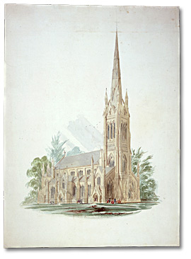 Watercolour: St. James Cathedral; watercolour persective, looking north, [ca. 1858-ca. 1860] 