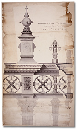 Drawing: Osgoode Hall, Iron Palisade, 1866