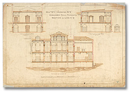 Drawing: Osgoode Hall, Section on Line C-D, Div. 1, drawing 9, 1859