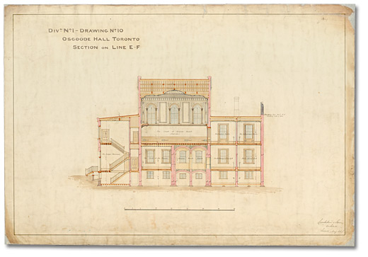 Drawing: Osgoode Hall, section on line E-F, [ca. 1856-1859]