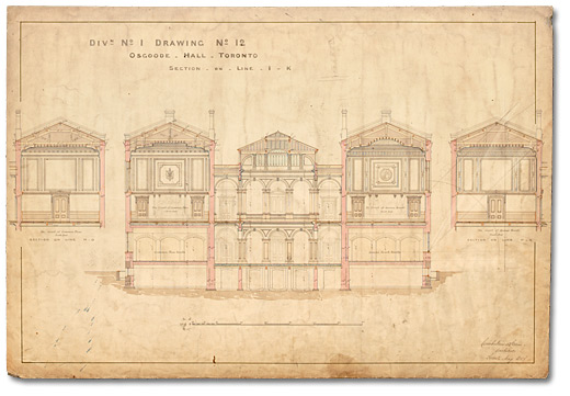 Drawing: Osgoode Hall, section on Line L-K