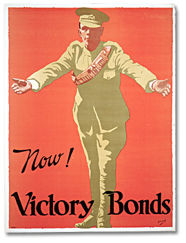 Affiche des emprunts de la victoire représentant un fantassin aux bras tendus  