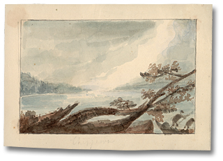 Watercolour: Chippiwa - The spray of Niagara Falls, [ca. 1795] (detail)