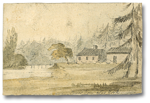 Drawing: River Don near York and John Scadding's Cabin, Autumn, 1793 (detail)