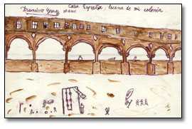 Drawing: "Escena de mi colonia" (Scene from my camp), [between 1936 and 1939], Spain