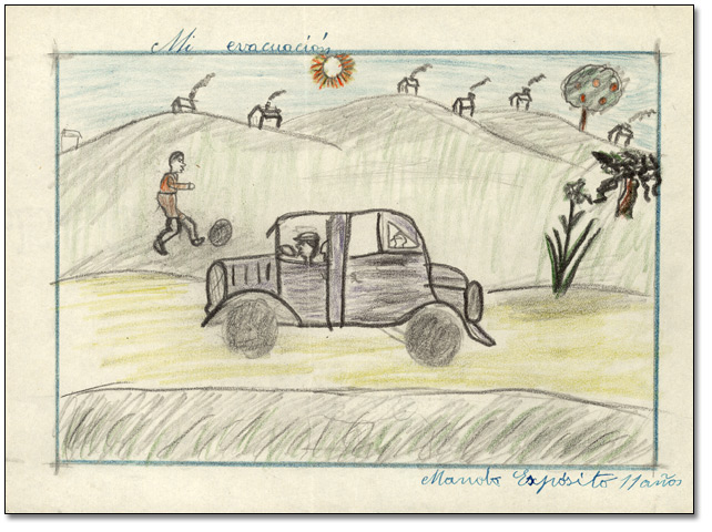 Drawing: "Mi evacuación" (My evacuation), [between 1936 and 1939], Spain