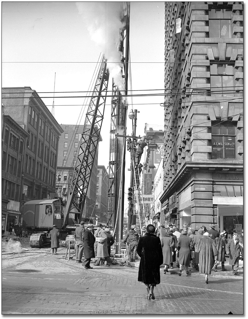 Construction of Yonge Street subway [at Yonge and Adelaide streets], November 8, 1949