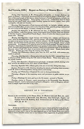 Report of D. Thompson on the examination of the Ottawa River, the Muskrat Lake and River, &c, 1839.