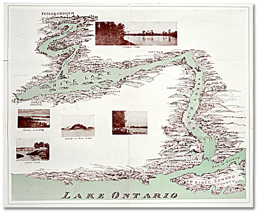 Map showing the water route from Peterborough to Lake Ontario via the Trent and Otonabee Rivers, [1910?]