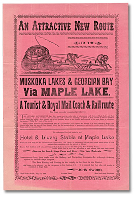 A new route to Muskoka Lakes and Georgian Nay via Maple Lake, Tourist and Royal Mail Coach, 1896