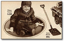 Eaton's Christmas Catalogue, 1962: Boy in flying saucer sled