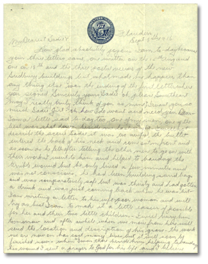 Letter from Harry Mason to Sadie Arbuckle, September 8, 1916