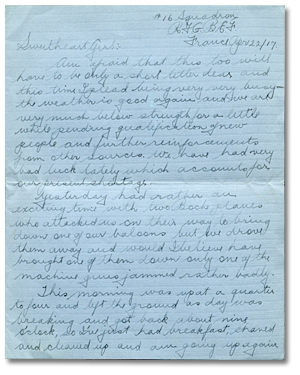 Letter from Harry Mason to Sadie Arbuckle, April 22, 1917