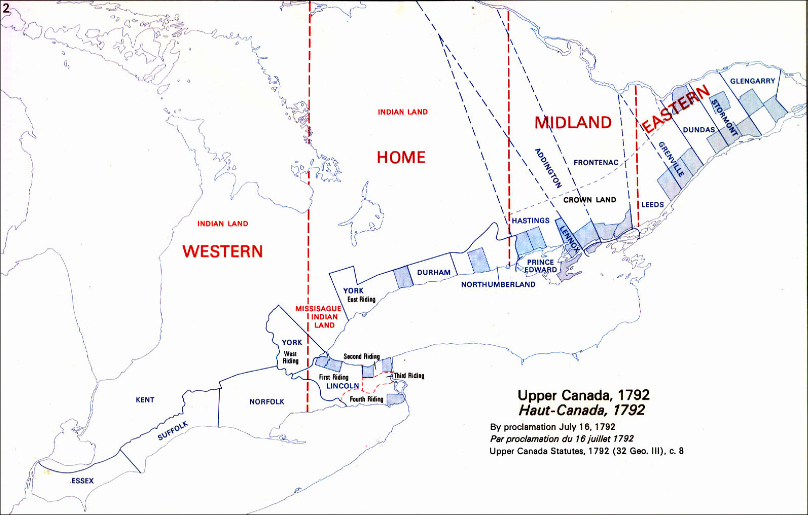 large scale map of Ontario's districts - 1792