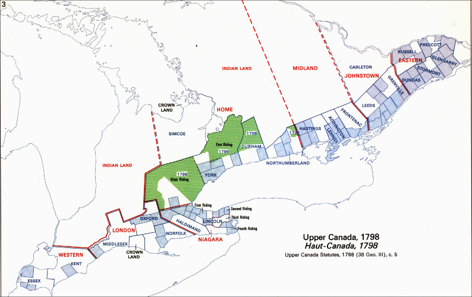 large scale map of Ontario's districts - 1798