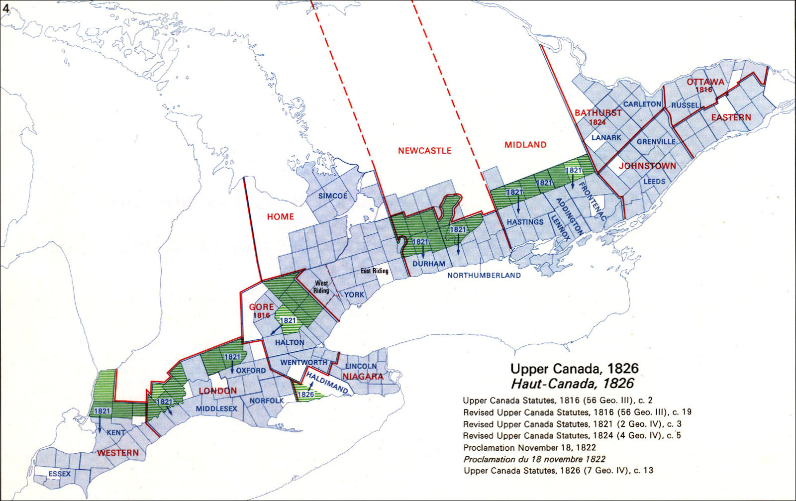 Large scale map of Ontario's districts - 1826