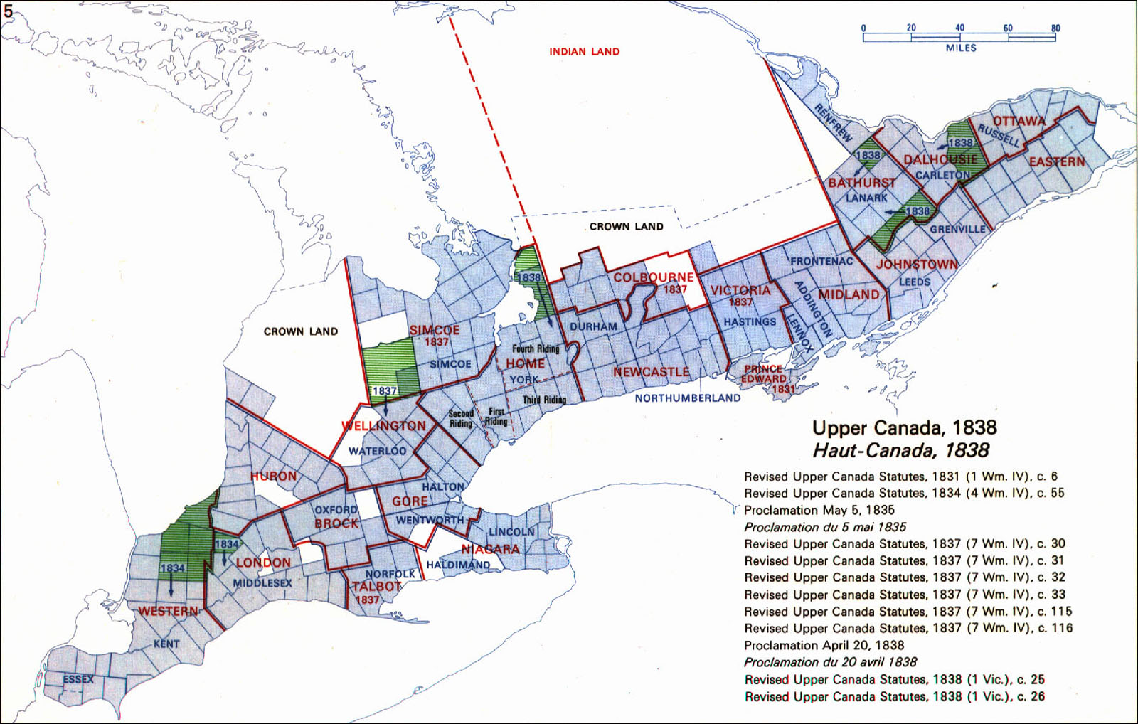 Large scale map of Ontario's districts - 1838