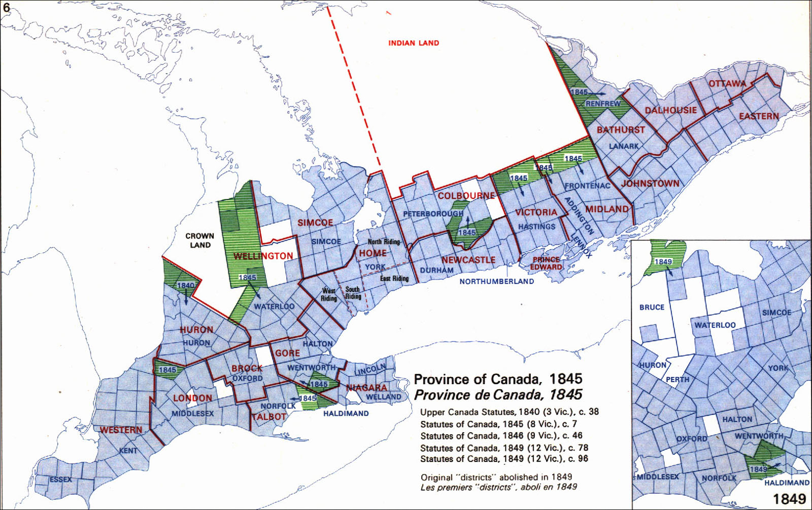 Large scale map of Ontario's districts - 1845