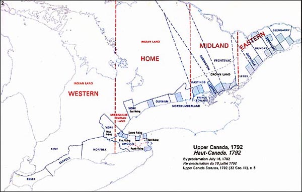 Map of Ontario Districts - 1792