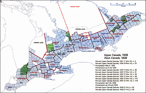 Map of Ontario Districts - 1838