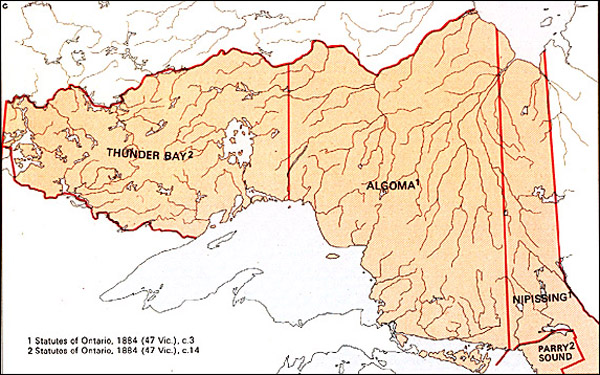 Map of Northern Ontario Districts - 1884