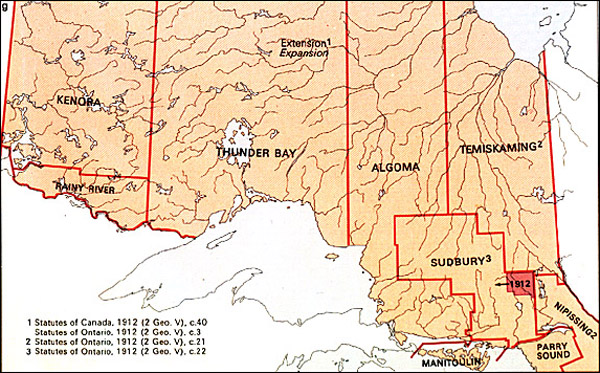 Map of Northern Ontario Districts - 1912