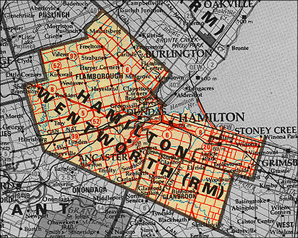 Map of Regional Municipality Hamilton Wentorth