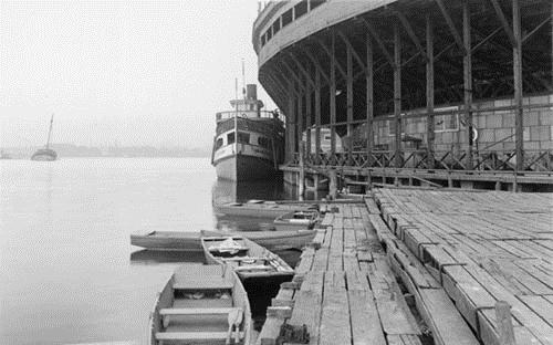 S.S. Jasmine in the shadow of the baseball stadium at Hanlan's Point, Toronto Island, August 12, 1927