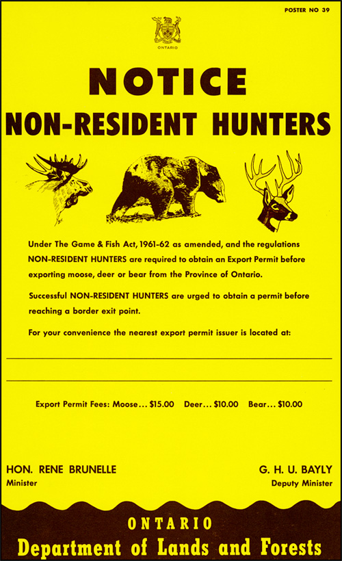 Ontario Department of Lands and Forests, Hunting Notice to Non-Resident Hunters