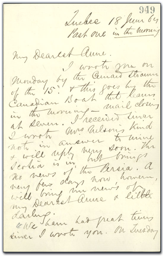 Lettre de George Brown à Anne Brown, 18 juin 1864