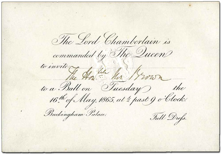 Invitation royale à George Brown, 8 mai 1865