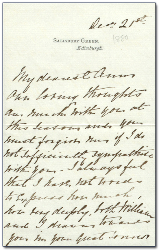 Lettre de C.J. Nelson (sœur d’Anne) à Anne Brown, 21 décembre 1880
