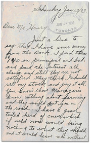 Scanned image of a handwritten letter from the depression