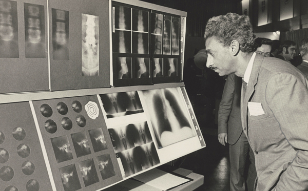 Person looking at exhibit material