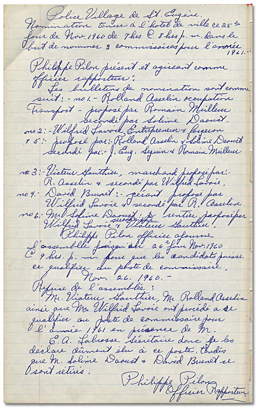 Minute Book of the Police Village of St. Eugène, 1959-1974, page 2