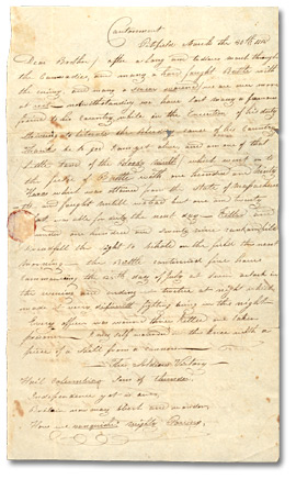 Lettre du Lt. C. Blake, 9th U.S. Infantry à son frère William Blake, 30 mars 1815, [page 1]