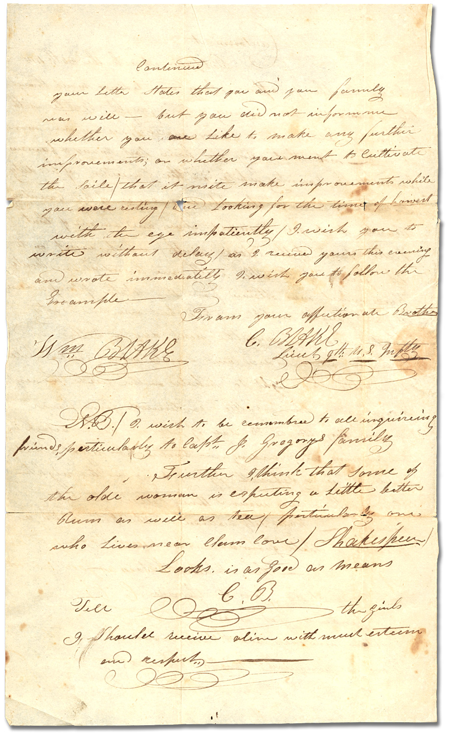 Lettre du Lt. C. Blake, 9th U.S. Infantry à son frère William Blake, 30 mars 1815, [page 2]