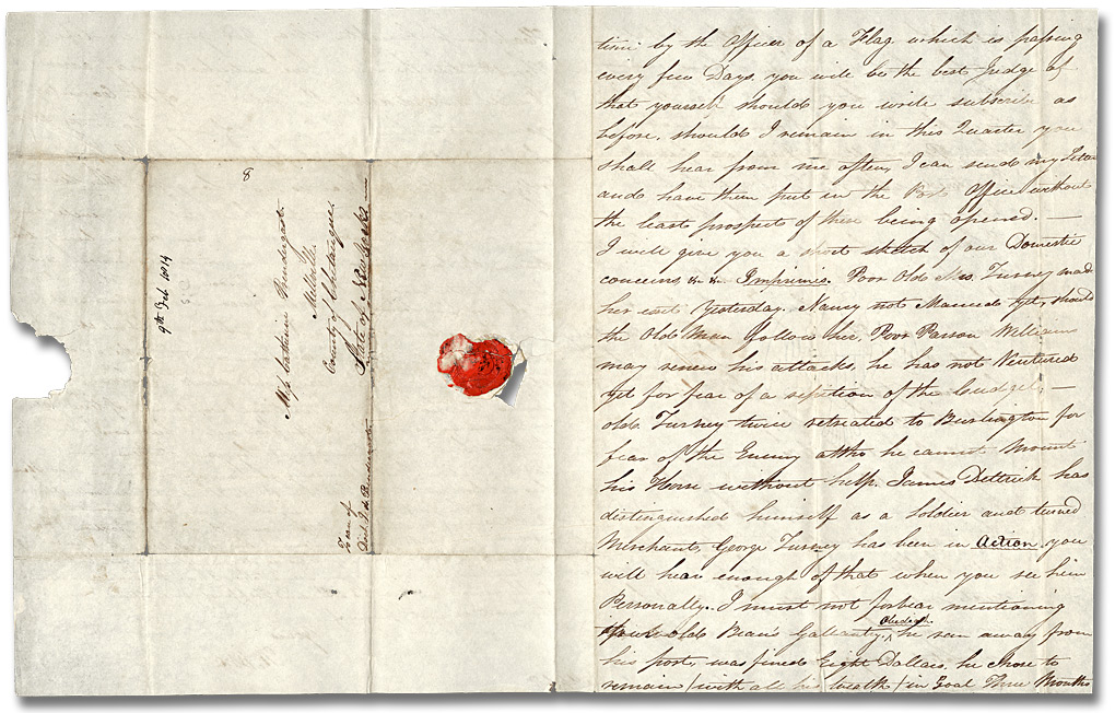 Letter from William Merritt (12 Mile Creek) to Catherine Prendergast, February 9, 1814 (pages 5 and 8)