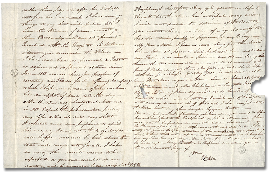 Letter from William Merritt (12 Mile Creek) to Catherine Prendergast, February 9, 1814 (pages 6 and 7) Letter from William Merritt (12 Mile Creek) to Catherine Prendergast, February 9, 1814 (pages 6 and 7)