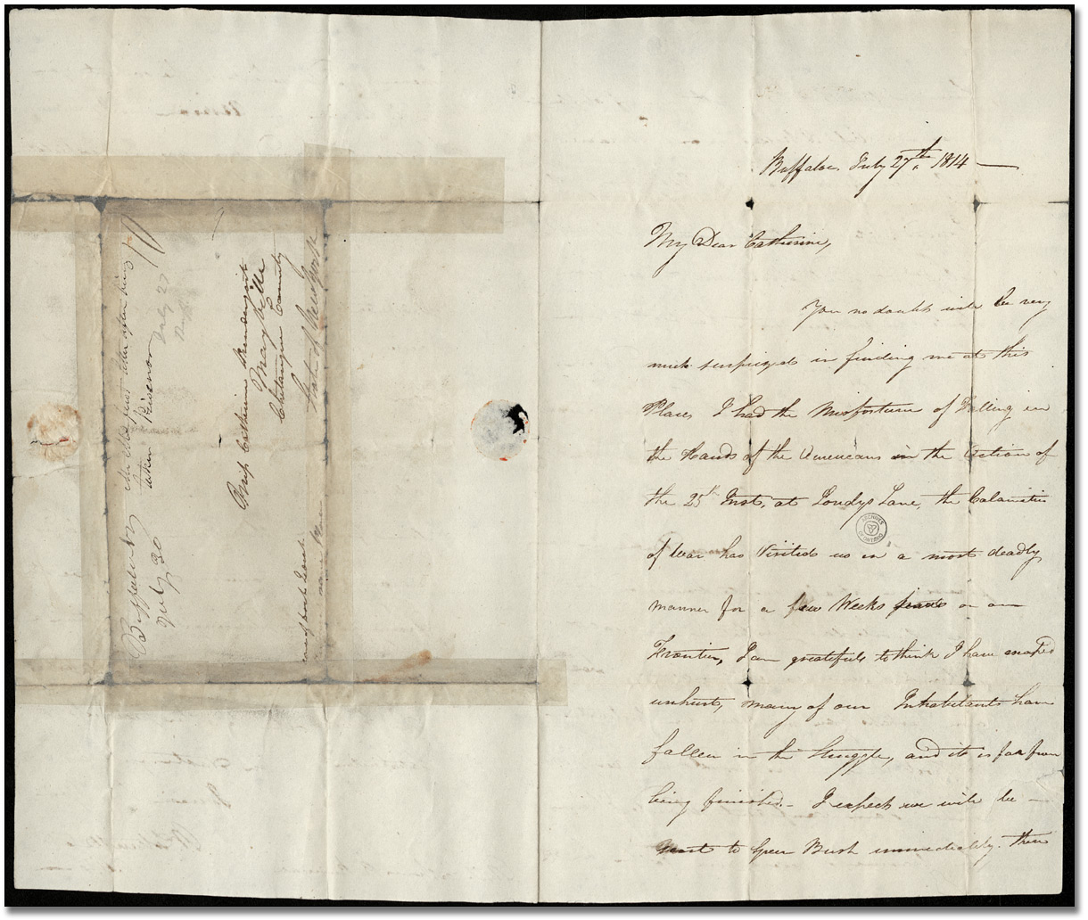Lettre de William Merritt (Buffalo) à Catherine Prendergast, 27 juillet 1814, (Pages 1 et 4) Lettre de William Merritt (Buffalo) à Catherine Prendergast, 27 juillet 1814, (Pages 1 et 4)