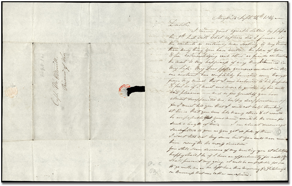Lettre de Catherine Prendergast (Mayville) à William Merritt (Greenbush), 7 septembre 1814 (Pages 1 et 3) Lettre de Catherine Prendergast (Mayville) à William Merritt (Greenbush), 7 septembre 1814 (Pages 1 et 3)