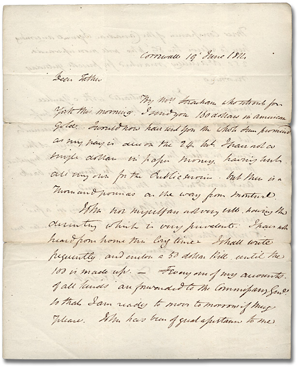Lettre de Thomas G. Ridout (Cornwall) à son père, Thomas Ridout, 19 juin 1814 (Page 1)