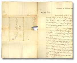 Extrait d’une lettre originale de Thomas G. Ridout (Montréal) à son père, Thomas Ridout, 20 novembre 1813
